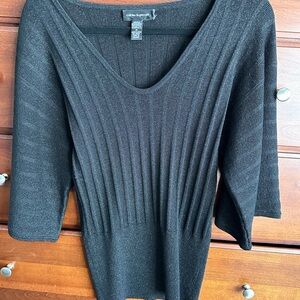 Black Metallic V-Neck Sweater